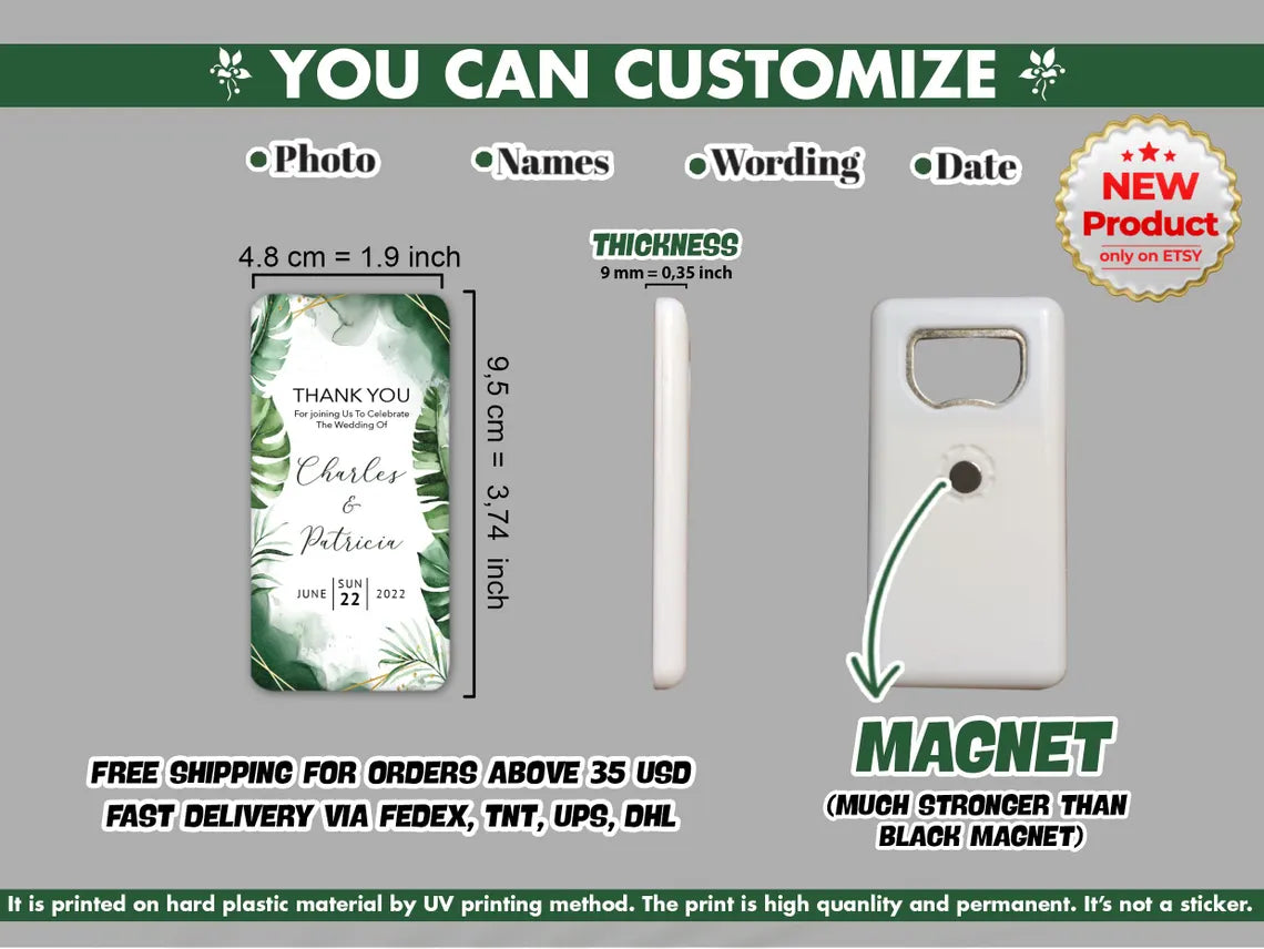 Personalized birthday favors featuring a high-quality magnet and bottle opener, perfect for memorable celebrations