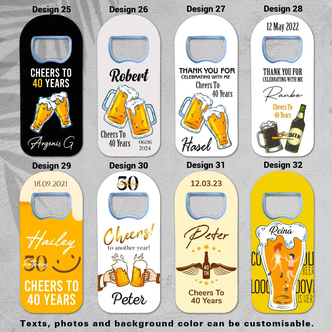 Personalized birthday keepsake gifts, featuring a magnet and bottle opener, perfect for creating lasting memories