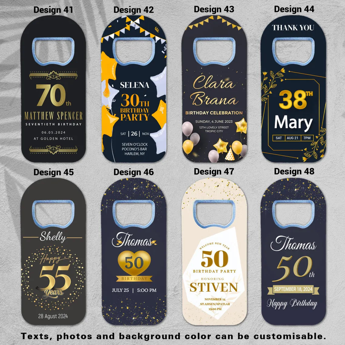 Personalized birthday keepsake gifts, featuring a magnet and bottle opener, perfect for creating lasting memories
