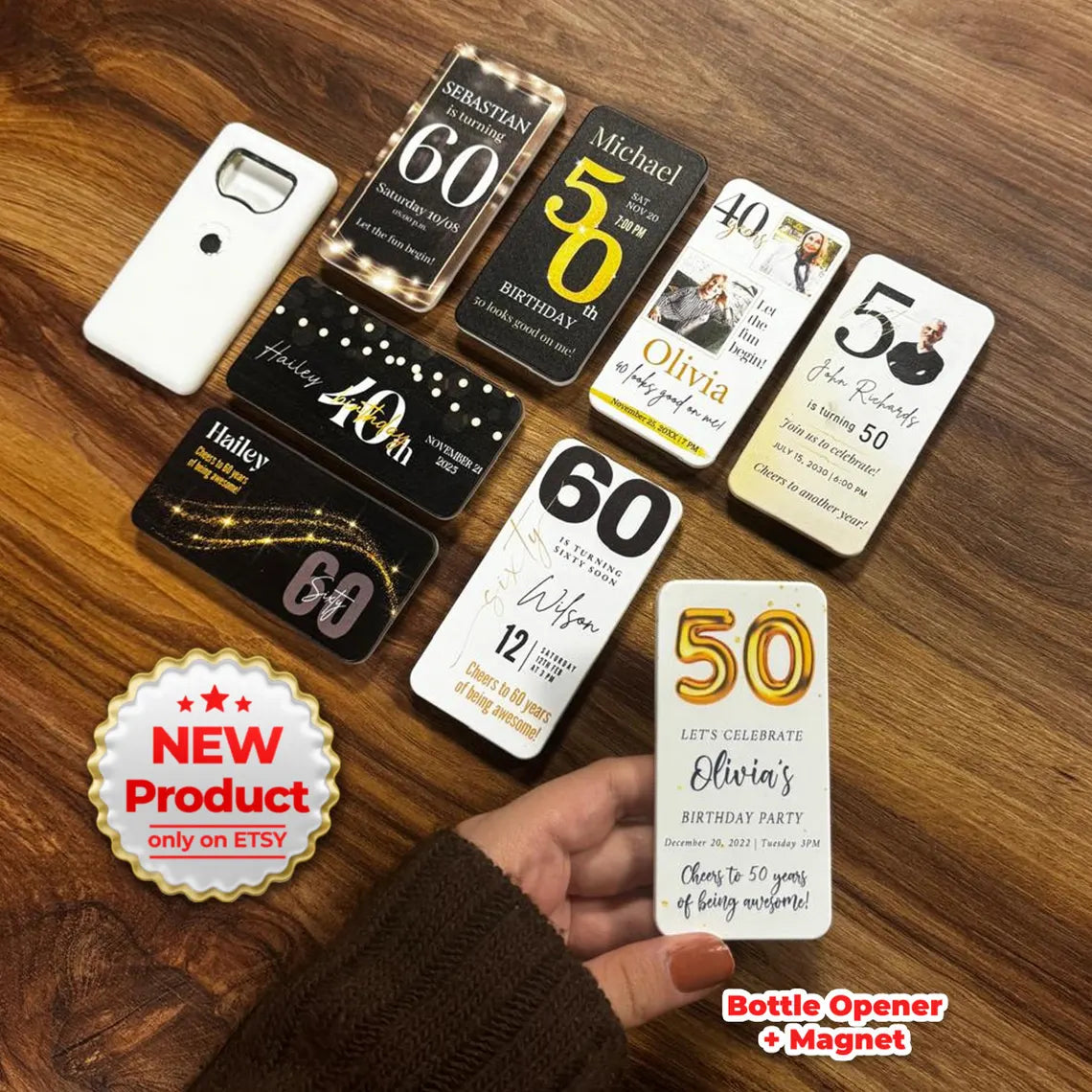Personalized birthday favors featuring a high-quality magnet and bottle opener, perfect for memorable celebrations