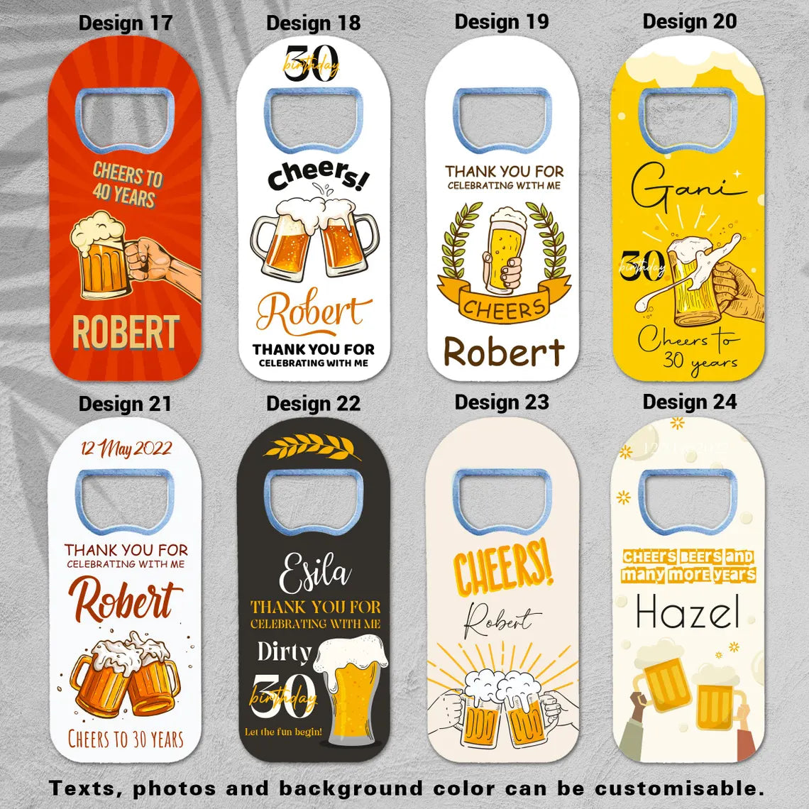 Personalized birthday keepsake gifts, featuring a magnet and bottle opener, perfect for creating lasting memories