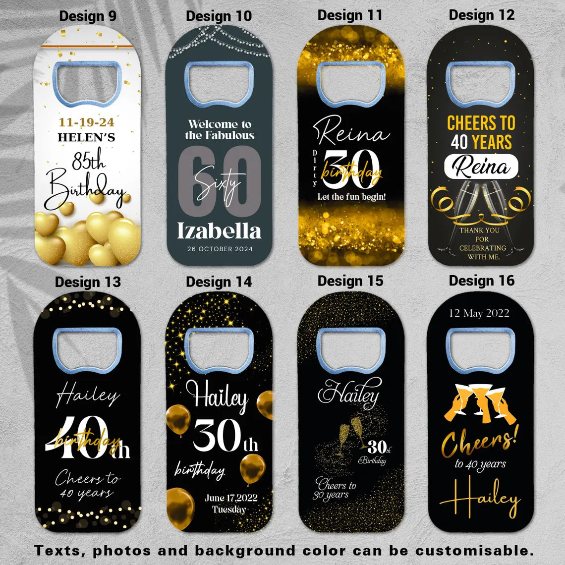 Personalized birthday keepsake gifts, featuring a magnet and bottle opener, perfect for creating lasting memories