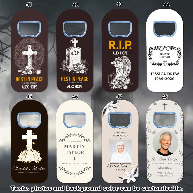 Rest in Peace Rip Funeral Favours, Magnet and Bottle Opener