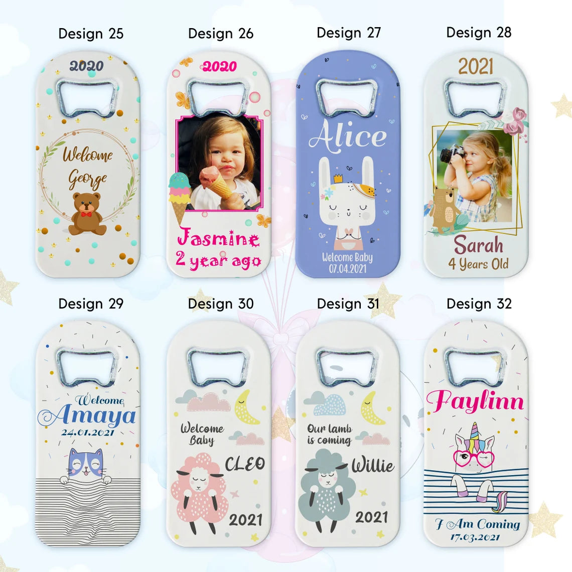 Baby Shower Guest Gift, Magnet and Bottle Opener 48 Design