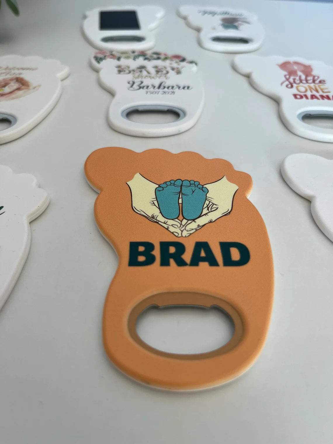 Foot shaped magnets, perfect for baby shower or 1st birthday party favors, a unique and memorable keepsake for your guests