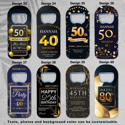 Personalized birthday keepsake gifts, featuring a magnet and bottle opener, perfect for creating lasting memories