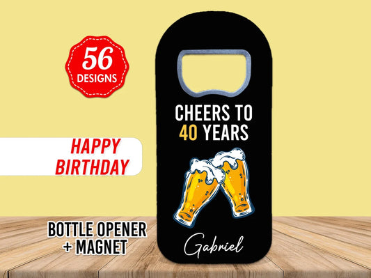 Personalized birthday keepsake gifts, featuring a magnet and bottle opener, perfect for creating lasting memories
