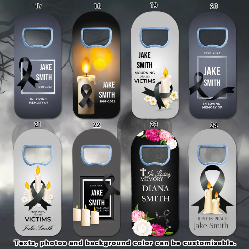 Rest in Peace Rip Funeral Favours, Magnet and Bottle Opener