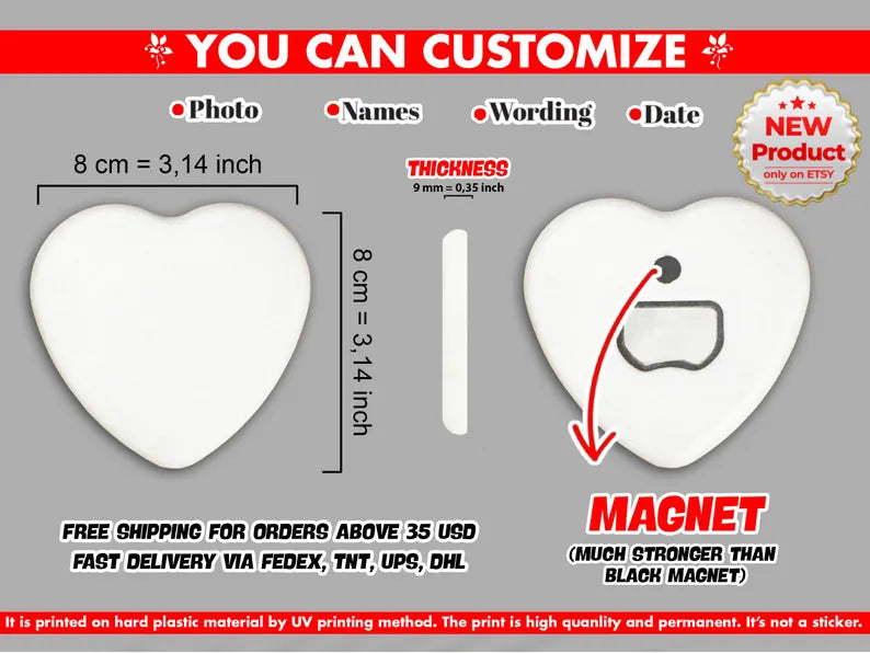 Heart Magnet & Bottle Opener – Personalized Wedding Favor for Guests